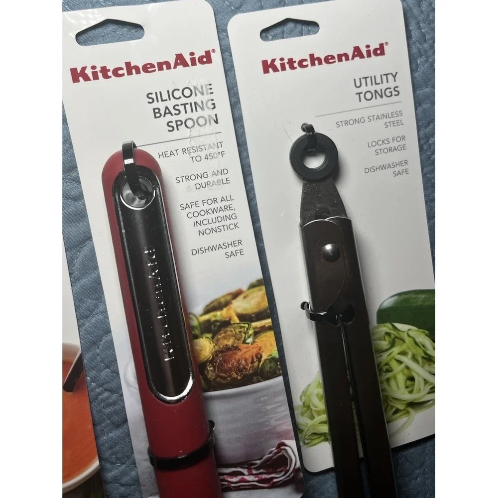 KitchenAid 4 Pc Black Red Silicone Ladle Basting Spoon and Lifter Safe Nonstick